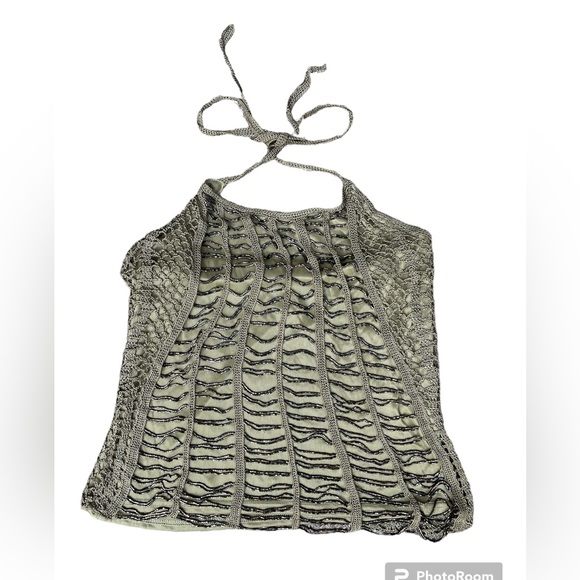 Mermaid top! Green beaded halter top with green and purple beading and mesh M - Picture 3 of 6